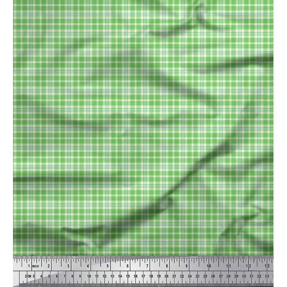Soimoi Green Georgette Viscose Fabric Gingham Check Print Sewing Fabric Yard 42 Inch Wide