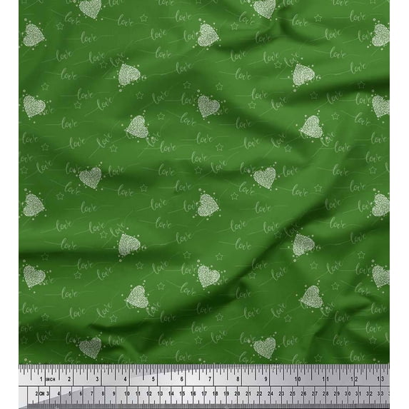 Soimoi Green Georgette Viscose Fabric Heart & Love Text Printed Craft Fabric by the Yard 42 Inch Wide