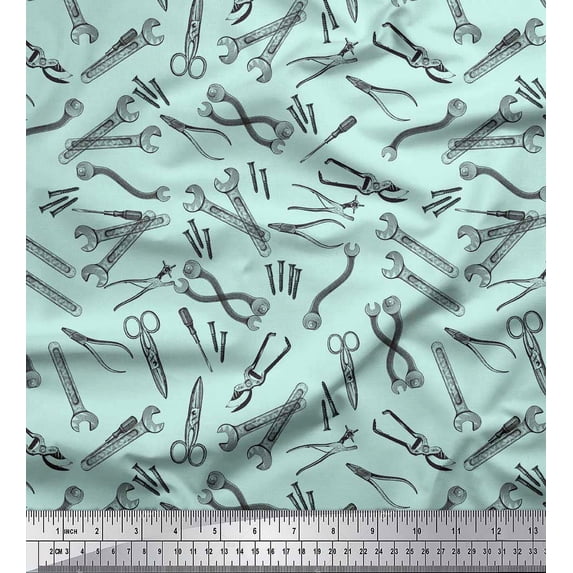 Soimoi Green Georgette Viscose Fabric Tools Hardware Print Fabric by the Yard 42 Inch Wide