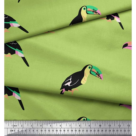 Soimoi Green Georgette Viscose Fabric Toucan Bird Print Sewing Fabric Yard 44 Inch Wide