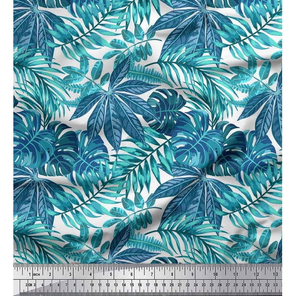 Soimoi Green Georgette Viscose Fabric Tropical Leaves Print Fabric by the Yard 42 Inch Wide