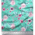 thumbnail image 1 of Soimoi Green Heavy Canvas Fabric Anemone & Pink Flower Floral Printed Fabric 1 Yard 58 Inch Wide, 1 of 3
