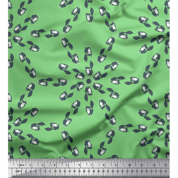 Soimoi Green Heavy Canvas Fabric Cat Animal Print Fabric by the Yard 58 Inch Wide