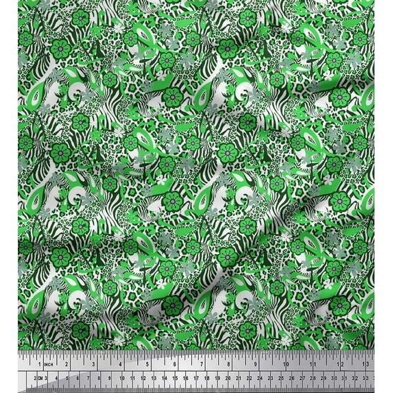 Soimoi Green Heavy Canvas Fabric Floral,Leopard & Wild Animal Skin Printed Craft Fabric by The Yard 58 Inch Wide