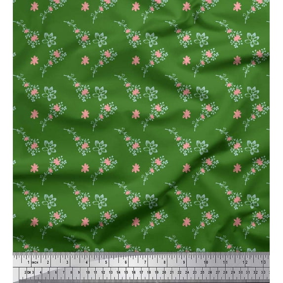Soimoi Green Heavy Canvas Fabric Flower Bud Floral Print Fabric by Yard 58 Inch Wide