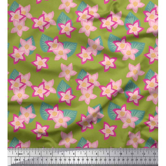 Soimoi Green Heavy Canvas Fabric Leaves & Floral Print Fabric by Yard 58 Inch Wide