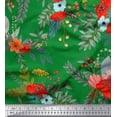 thumbnail image 1 of Soimoi Green Heavy Canvas Fabric Leaves & Poppy Floral Print Fabric by Yard 58 Inch Wide, 1 of 3