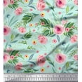 thumbnail image 1 of Soimoi Green Heavy Canvas Fabric Leaves & Ranunculus Floral Print Fabric by the Yard 58 Inch Wide, 1 of 3