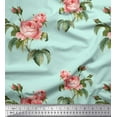 thumbnail image 1 of Soimoi Green Heavy Canvas Fabric Leaves & Rose Floral Print Fabric by the Yard 58 Inch Wide, 1 of 3