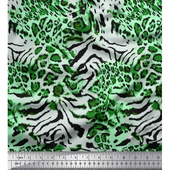 Soimoi Green Heavy Canvas Fabric Leopard & Wild Animal Skin Printed Fabric 1 Yard 58 Inch Wide