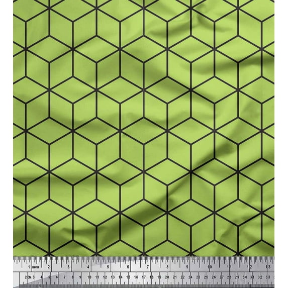 Soimoi Green Heavy Canvas Fabric Maze Cube Geometric Print Fabric by the Yard 58 Inch Wide