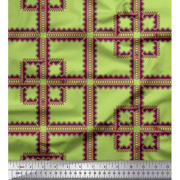 Soimoi Green Heavy Canvas Fabric Square Geometric Print Fabric by the Yard 58 Inch Wide