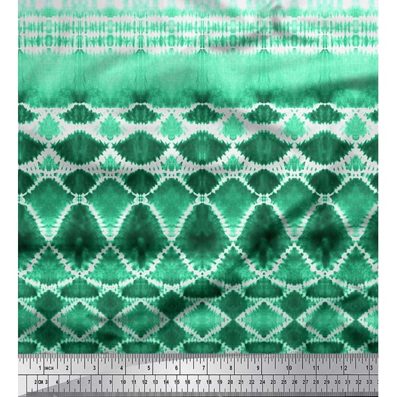 Soimoi Green Heavy Canvas Fabric Tribal Tie-Dye Print Fabric by the Yard 58 Inch Wide