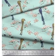 thumbnail image 1 of Soimoi Green Heavy Satin Fabric Floral & Paradise Whydah Bird Fabric Prints By Yard 56 Inch Wide, 1 of 3