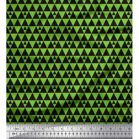 Soimoi Green Heavy Satin Fabric Triangle Art Geometric Fabric Prints By Yard 54 Inch Wide