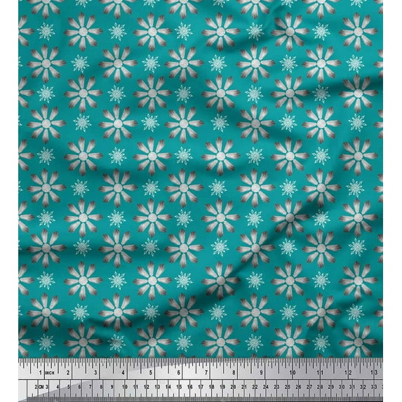 Soimoi Green Japan Crepe Satin Fabric Crystals Floral Print Fabric by the Yard 44 Inch Wide