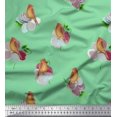 thumbnail image 1 of Soimoi Green Japan Crepe Satin Fabric Floral & American Robin Bird Printed Craft Fabric by The Yard 42 Inch Wide, 1 of 1