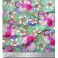 thumbnail image 1 of Soimoi Green Japan Crepe Satin Fabric Green & Pink Floral Printed Craft Fabric by The Yard 42 Inch Wide, 1 of 1