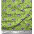 thumbnail image 1 of Soimoi Green Japan Crepe Satin Fabric Leaves & Artistic Elephant Animal Printed Fabric 1 Yard 42 Inch Wide, 1 of 1