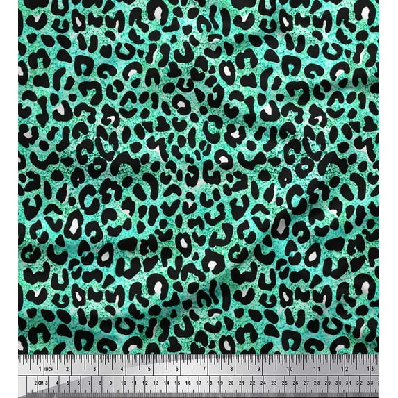 Soimoi Green Japan Crepe Satin Fabric Leopard Animal Skin Fabric Prints By Yard 44 Inch Wide