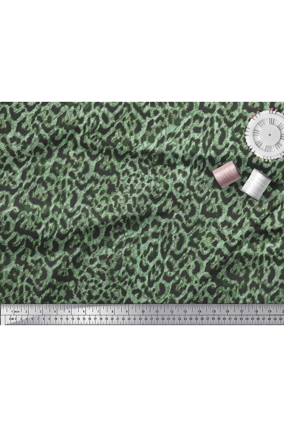 Green Japan Crepe Satin Fabric Leopard Animal Skin Printed Fabric 1 Yard 44 Inch Wide