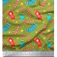 thumbnail image 1 of Soimoi Green Japan Crepe Satin Fabric Socks & Candy Cane Kids Printed Fabric 1 Yard 42 Inch Wide, 1 of 3