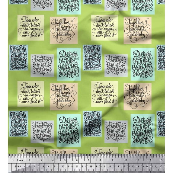 Soimoi Green Modal Satin Fabric Motivational Quotes Text Fabric Prints By Yard 42 Inch Wide
