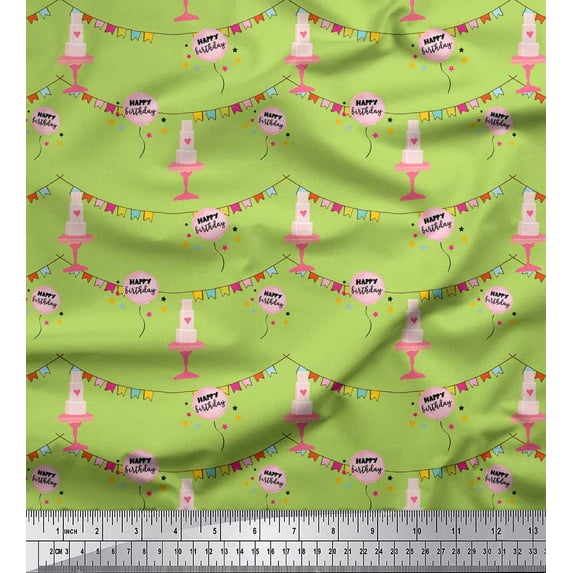 Soimoi Green Moss Georgette Fabric Birthday Theme Party Printed Craft Fabric by the Yard 42 Inch Wide
