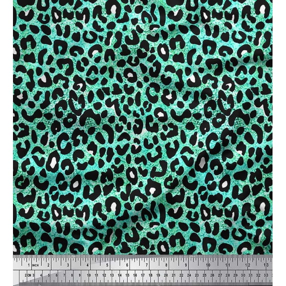 Soimoi Green Moss Georgette Fabric Leopard Animal Skin Print Fabric by Yard 44 Inch Wide