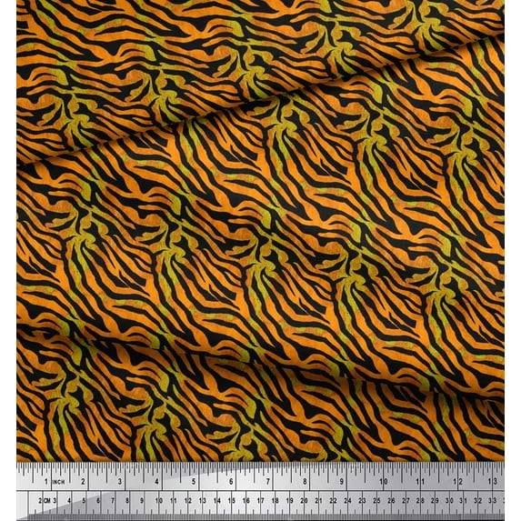 Soimoi Green Moss Georgette Fabric Tiger Animal Skin Print Fabric by Yard 44 Inch Wide