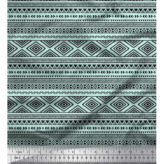 Soimoi Green Poly Georgette Fabric Aztec Geometric Decor Fabric Printed Yard 42 Inch Wide