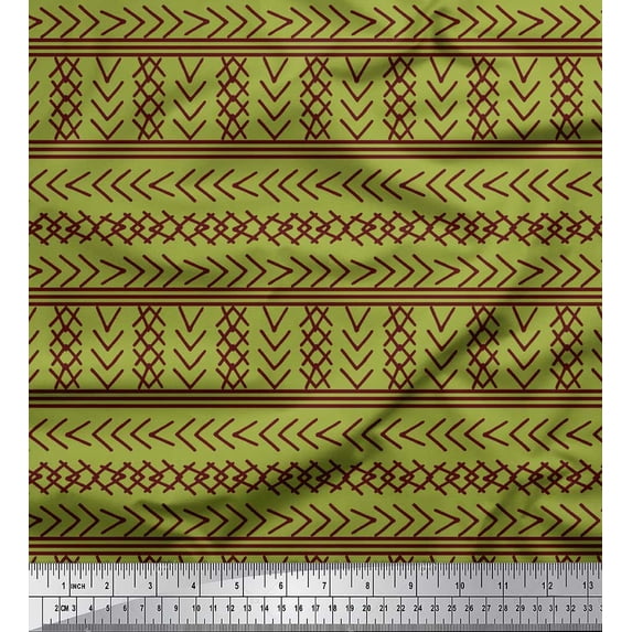 Soimoi Green Poly Georgette Fabric Aztec Geometric Print Fabric by Yard 42 Inch Wide