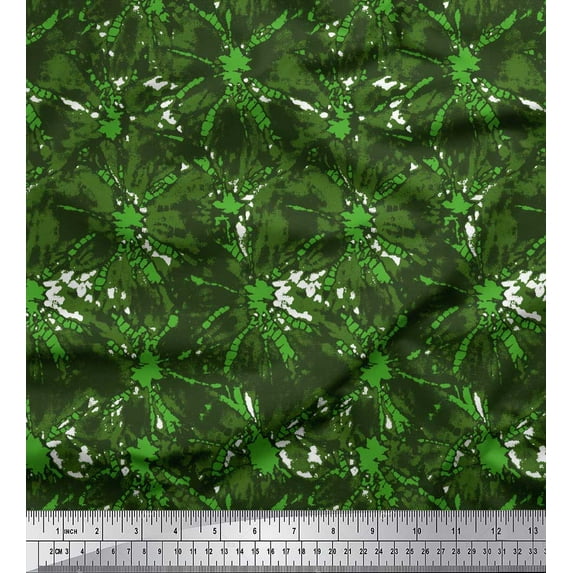 Soimoi Green Poly Georgette Fabric Batik Tie-Dye Printed Craft Fabric by the Yard 52 Inch Wide