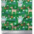 thumbnail image 1 of Soimoi Green Poly Georgette Fabric Bear & Reindeer Cartoon Printed Craft Fabric by the Yard 52 Inch Wide, 1 of 3