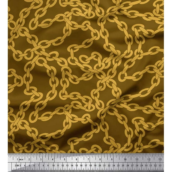 Soimoi Green Poly Georgette Fabric Chain Geometric Printed Craft Fabric by The Yard 52 Inch Wide