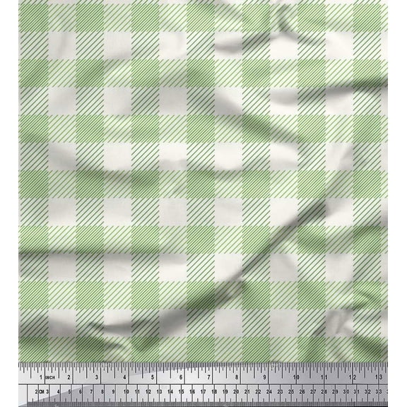 Soimoi Green Poly Georgette Fabric Check Check Decor Fabric Printed Yard 42 Inch Wide