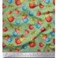 thumbnail image 1 of Soimoi Green Poly Georgette Fabric Cup & Mug Kitchen Print Sewing Fabric Yard 42 Inch Wide, 1 of 3