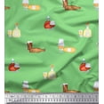 thumbnail image 1 of Soimoi Green Poly Georgette Fabric Designer Bottle & Wine Glass Bar Decor Fabric Printed Yard 42 Inch Wide, 1 of 3