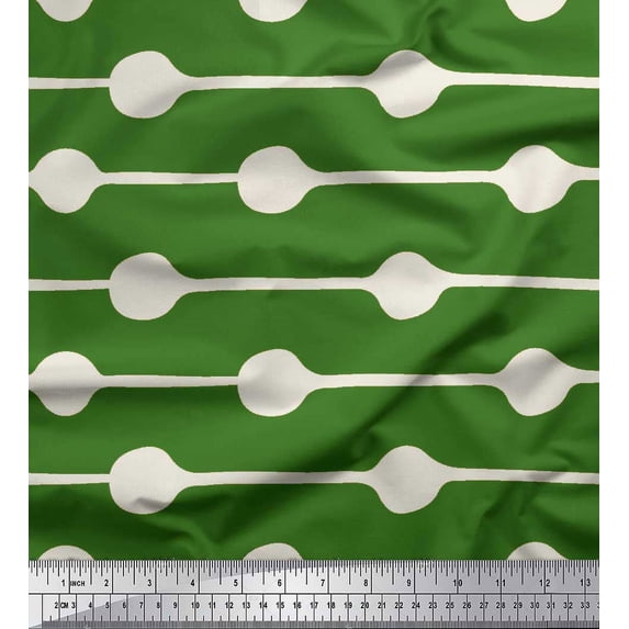 Soimoi Green Poly Georgette Fabric Dot & Stripe Print Sewing Fabric Yard 52 Inch Wide