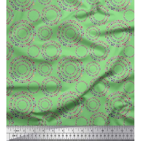Soimoi Green Poly Georgette Fabric Dots & Circle Geometric Print Sewing Fabric Yard 42 Inch Wide