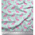 thumbnail image 1 of Soimoi Green Poly Georgette Fabric Flamingo Bird Print Sewing Fabric Yard 42 Inch Wide, 1 of 3