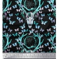 thumbnail image 1 of Soimoi Green Poly Georgette Fabric Insect,Dream Catcher & Reindeer Face Animal Print Sewing Fabric BTY 52 Inch Wide, 1 of 1