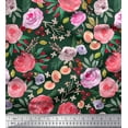 thumbnail image 1 of Soimoi Green Poly Georgette Fabric Leaves & Floral Watercolor Printed Fabric 1 Yard 52 Inch Wide, 1 of 3