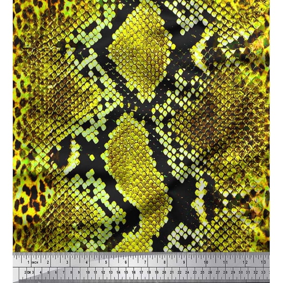 Soimoi Green Poly Georgette Fabric Leopard & Snake Animal Skin Fabric Prints By Yard 42 Inch Wide
