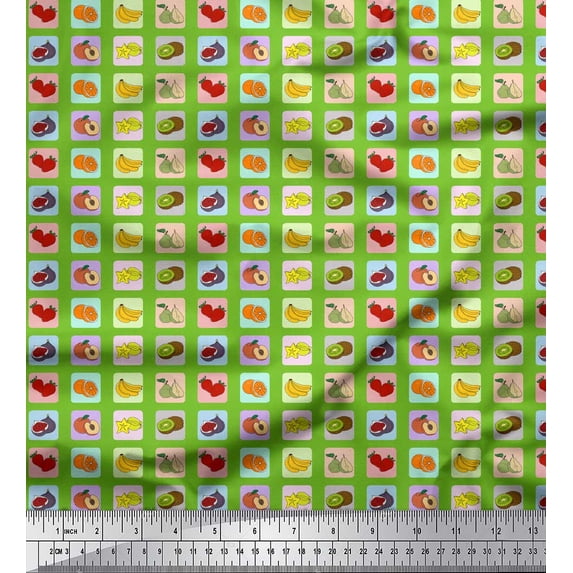 Soimoi Green Poly Georgette Fabric Mix Fruits Print Sewing Fabric Yard 42 Inch Wide