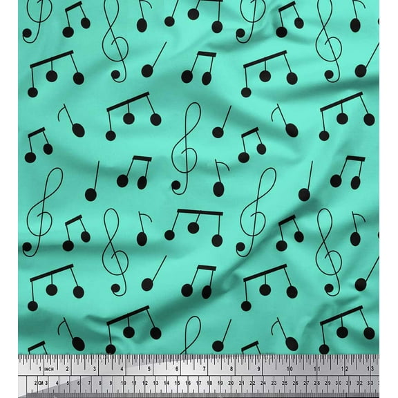 Soimoi Green Poly Georgette Fabric Notes Musical Instrument Fabric Prints By Yard 42 Inch Wide