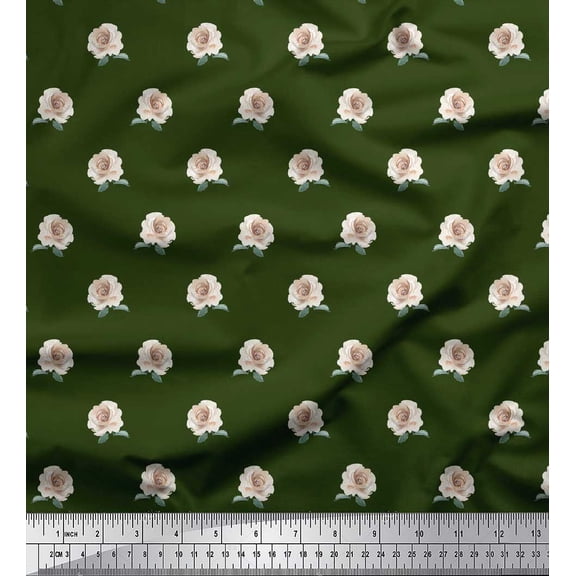 Soimoi Green Poly Georgette Fabric Rose Floral Fabric Prints By Yard 42 Inch Wide