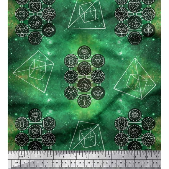 Soimoi Green Poly Georgette Fabric Scared Geometric Galaxy Print Sewing Fabric Yard 42 Inch Wide