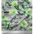 thumbnail image 1 of Soimoi Green Poly Georgette Fabric Stripe,Floral & Butterfly Print Sewing Fabric BTY 42 Inch Wide, 1 of 3
