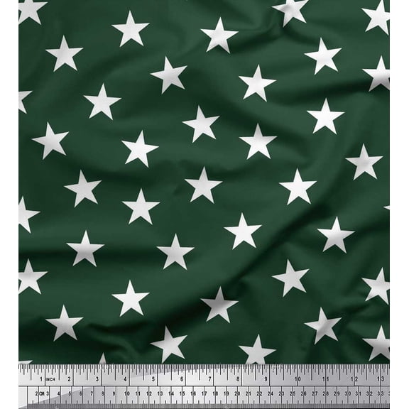 Soimoi Green Polyester Crepe Fabric Stars Star Fabric Prints by Yard 42 Inch Wide